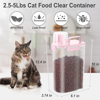 Dog Cat Food Storage Container with Cup (Pink, 2.5L) - color: Pink, size: 2.5L