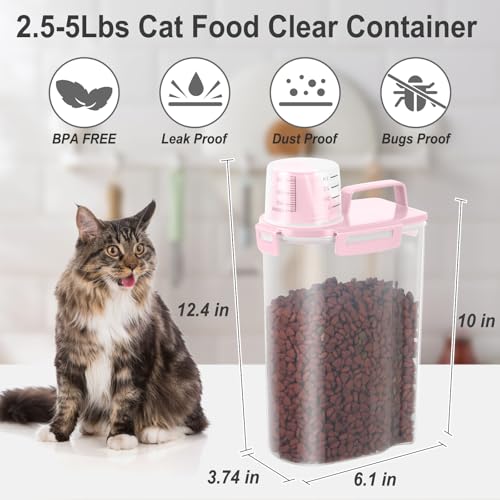 Dog Cat Food Storage Container with Cup (Pink, 2.5L (2 pack)) - color: Pink, size: 2.5L (2 pack)