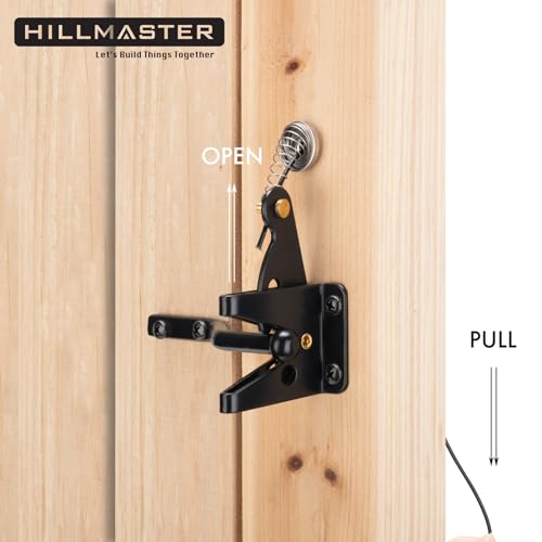 HILLMASTER 2 Pack Self Locking Gate Latch for Wooden Fence Heavy Duty,Gravity Lever Fence Door Latches with Steel Spring Cable Pull String Gate Hardware Gate Lock for Outdoor Secure Pool,Garden - size: 2 Pack