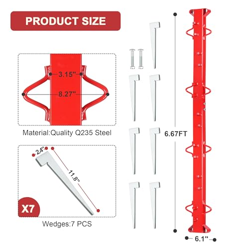 6ft Woven Wire Fence Stretcher Bar with 7 Wedges, Heavy-Duty Carbon Steel Fence Stretcher Tool Wire Puller, Red Anti-Corrosion Coating, 6.67ft Length, Ideal for Farms, Ranches & Outdoor Fencing - size: 6 Feet