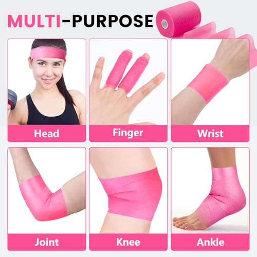 9 Pack Pink Pre Wrap Tape, 2.76 Inch x 11 Yards Prewrap Athletic Tape - color: Pink