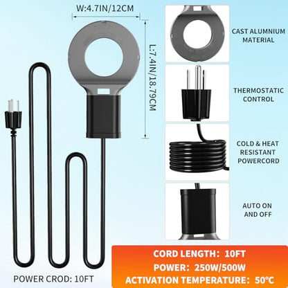 500W Utility De-Icer Submergible Cast Aluminum Chicken Water Heater for Livestock Tank Heater Bird Bath Heater in Winter - size: 500W