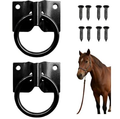 2 Pack Cross Tie Rings for Horses - Block Tie Ring for Horse Stall/Stable, Equestrian & Livestock Barn Supplies, Hay Net Loop Tie Down Accessories