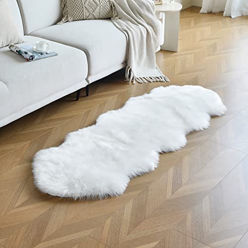 duduta White Faux Sheepskin Runner Rugs 2x6 ft, Fluffy Fur Couch Covers - color: White, size: 2' x 6'