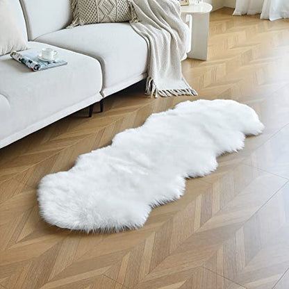 duduta White Faux Sheepskin Runner Rugs 2x6 ft, Fluffy Fur Couch Covers - color: White, size: 2' x 6'