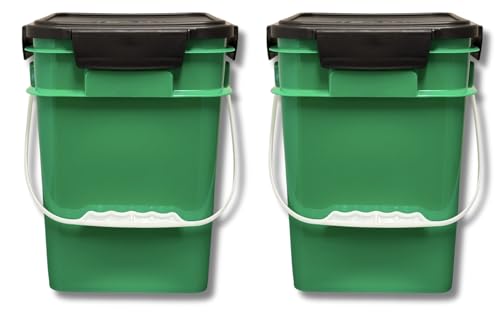 House Naturals 4 Gallon Square Food Grade Plastic Bucket with Lid, Made in USA (Pack of 2) BPA Free (Green) - color: Green