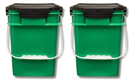 House Naturals 4 Gallon Square Food Grade Plastic Bucket with Lid, Made in USA (Pack of 2) BPA Free (Green) - color: Green