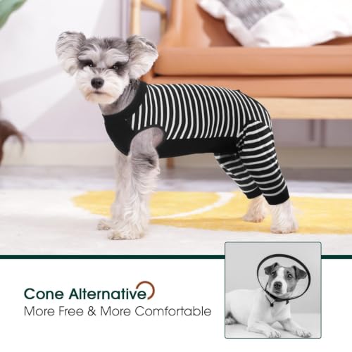 Kuoser Dog Recovery Suit with Anti Licking Rear Leg Sleeve, Black L - color: Black Strips, size: Large (Back Length: 40cm / 15.74")
