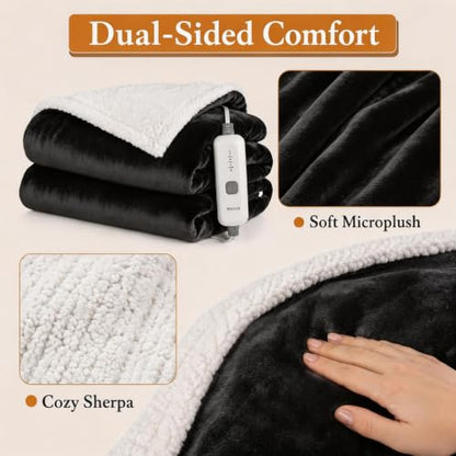 Electric Heated Blanket 72"×84", 4 Heating Levels & 10H Auto-Off | Full Size Dark Gray, Sherpa & Soft Microplush, Quick Heating, Machine Washable, for Couch, Bed & Office, Parents' Gifts - color: 01-dark Gray, size: Full Size ( 72"x84" )