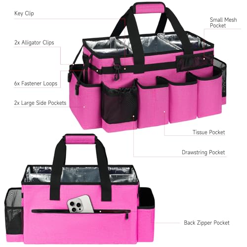 Cleaning Caddy Bag, Extra Large Cleaning Supply Bag for Housekeepers - color: Rose Pink, size: XL