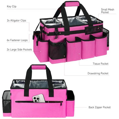 Cleaning Caddy Bag, Extra Large Cleaning Supply Bag for Housekeepers - color: Rose Pink, size: XL