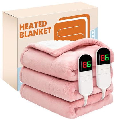 Electric Heated Blanket King 90"x100", 8 Heat leavls and 1-8H Auto Off | Fast Heating, Over-Heat Protection&ETL Certification, Soft Flannel Sherpa, Machine Washable, Suitable for Bed and Sofa - color: Pink, size: King-90" x 100"