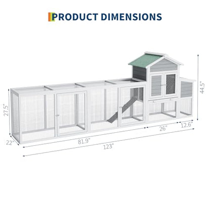 GarveeHome 122-Inch Large Chicken Coop with Outdoor Run, Spacious Poultry House with Nesting Box, Removable Tray for Easy Maintenance, Chicken Hutch for Backyard Poultry Keeping