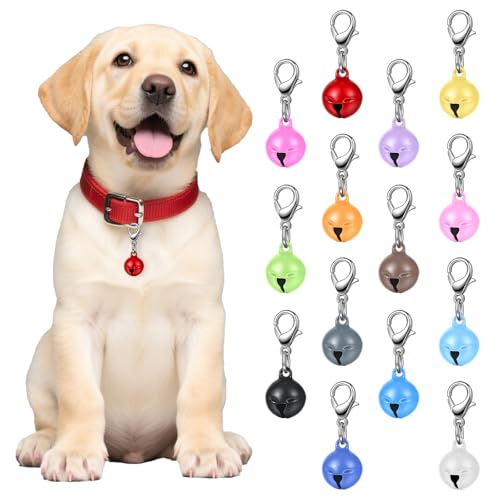 Larrel 14 Pcs Pet Bell, Small Dog Collar Bell with Key Rings Clasps Cat Collar Charms Pet Pendant Accessories for Small Animal Dog Goat Puppy Kitty Pets Training to go Outside 1/2-Inch (Colourful)