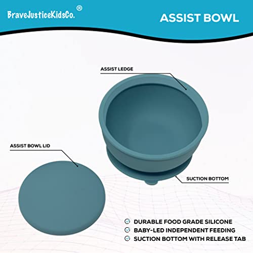 | Silicone Assist Plate and Assist Bowl Combo Pack for Toddler and Baby | Suction Bowl and Plate| Baby-Led Feeding (Citadel) - color: Citadel