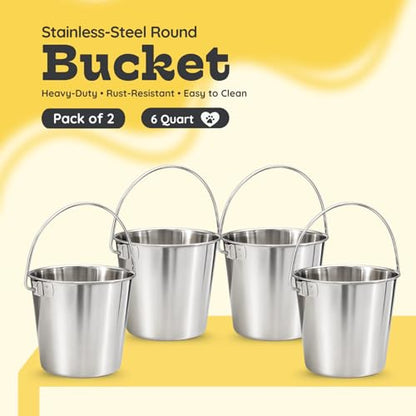 2Qt Stainless Steel Hanging Water Bucket for Dog Kennel 4-Pack - size: 2 Quart (Pack of 4)