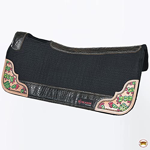 HILASON Western Wool Felt Horse Saddle Pad W/Distressed Wear Leather | for Horses