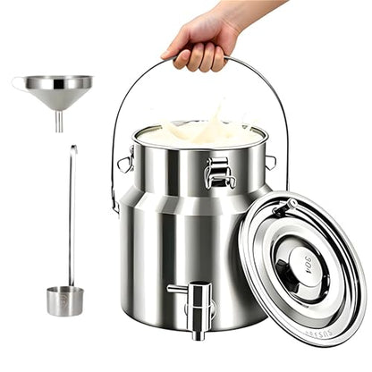 304 Stainless Steel Milk Can with Spigot 5L/1.3 Gal Milk Can Drink Dispenser with Sealed Lid & Handle, for Iced Tea, Water, Milk, Wine, Juice, Home Kitchen, Cafes, Restaurants - size: 169.1 Ounces
