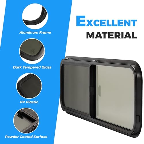 HECASA RV Window 48"W x 15"H Tear Drop Horizontal Sliding W/ Trim Ring and - size: 48" W x 15" H