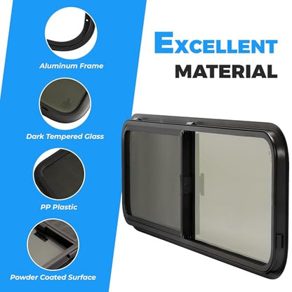 HECASA RV Window 48"W x 15"H Tear Drop Horizontal Sliding W/ Trim Ring and - size: 48" W x 15" H