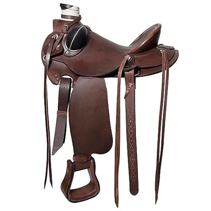 HILASON Western Horse Wade Saddle American Leather Ranch Roping Dark Brown | Hand Tooled & for Horses