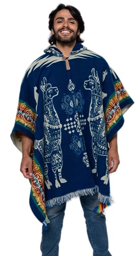 Alpaca Land, Handmade Ecuadorean Alpaca Wool Ponchos - color: Royal Blue Alpaca