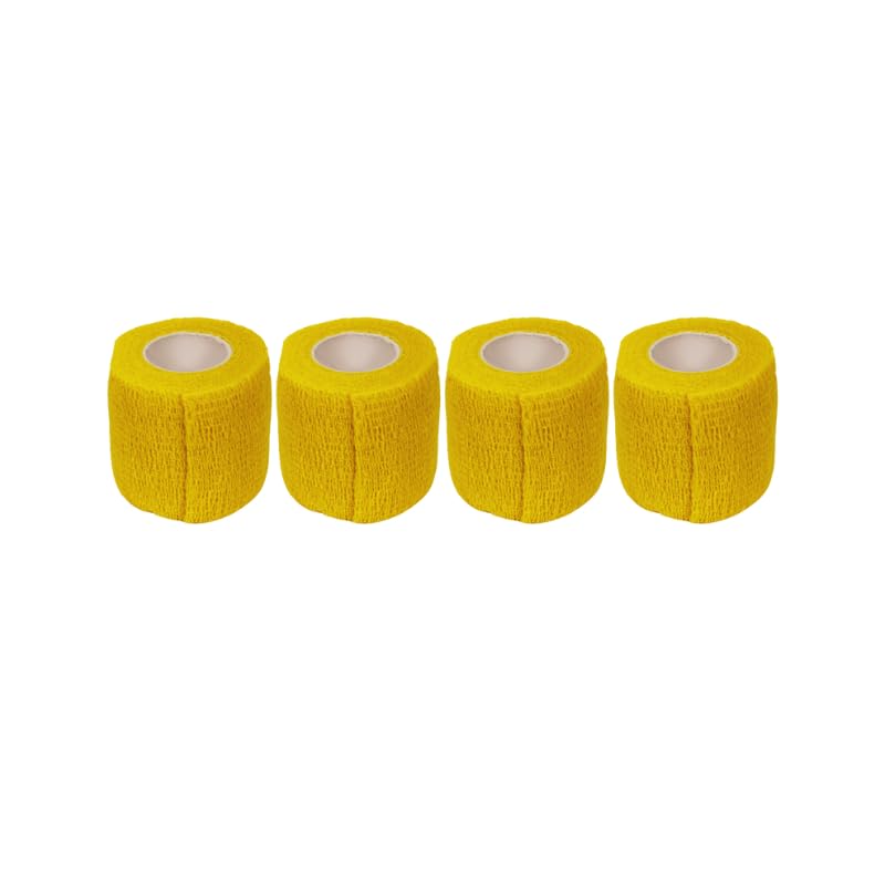 2" Cohesive Flexible Bandage Wrap – Yellow - Pack of 4 | Self-Adherent Vet Tape for Animal Wrapping, Support & Protection – Non-Slip, Breathable, Flexible Bandage for Livestock - color: Yellow