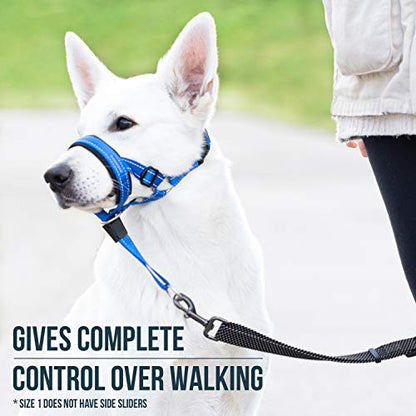 GoodBoy Dog Head Halter with Safety Strap - Stops Heavy Pulling On The Leash - Padded Headcollar for Small Medium and Large Dog Sizes - Head Collar Training Guide Included (Size 1, Blue Nylon) - color: Blue Nylon / Black Padding, size: Size 1 (Pack of 1)