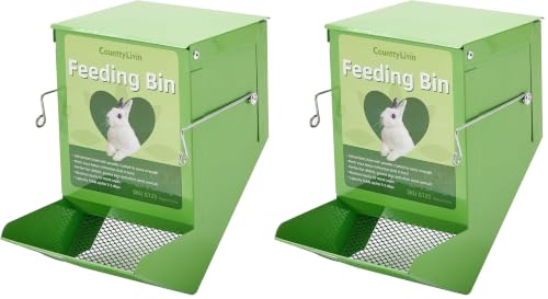 Metal Small Animal Feeder with Lid, Heavy Duty, Large Capacity Food Dispenser, Great for Rabbits, Guinea Pigs, Chinchillas and Other Small Animals. (4.6 inch, Green) (Pack of 2) - color: Green, size: 4.6 inch (Pack of 2)