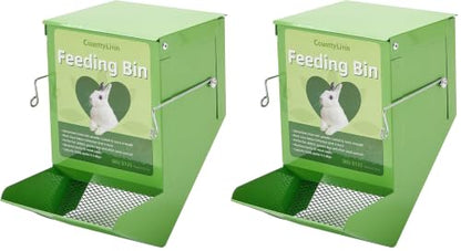 Metal Small Animal Feeder with Lid, Heavy Duty, Large Capacity Food Dispenser, Great for Rabbits, Guinea Pigs, Chinchillas and Other Small Animals. (4.6 inch, Green) (Pack of 2) - color: Green, size: 4.6 inch (Pack of 2)