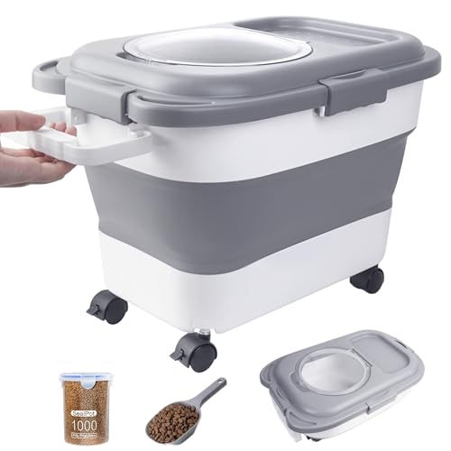 15-23 Lbs Dog Food Storage Container Airtight,Collapsible Pet Food Storage - color: Grey with handle