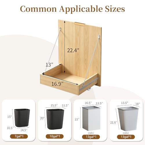 Freestanding Pull Out Trash Can Cabinet with Drawer & Side Hooks,Pet Proof Hidden Waste Bin Storage Cabinet Fits 7 10 13 Gallon Trash Cans for Kitchen Laundry Room Bathroom (Trash Can Cabinet - Oak) - color: Trash Can Cabinet - Oak