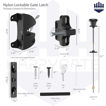 Key Lockable Two Sided Gate Latch for Wooden Fence with Pull Cord