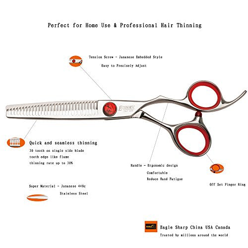 Professional Hair Cutting Scissors 6 inch thinning Scissors 30 Tooth Blender Convex Blade Comfort Handle Stainless Steel Hair Japanese Craft (6.0" Thinner) - style: 6 Inchthinning