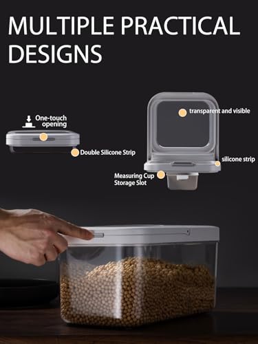 LivLab Mker 10 lb Airtight Rice Storage Container with Measuring Cup | Clear BPA-free grain dispenser with airtight lid and measuring cup; ideal for rice, cereal, and other pantry dry foods. - color: 10KG-B