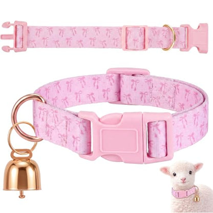 Goat Collar with Copper Bell Set for Sheep Lambs Pygmy Goat,Pink Bow