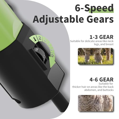 1200W Sheep Shears Clippers, 3200RPM 6-Speed Adjustable Heavy Duty Electric Sheep Shears for Dogs and Farm Livestock Grooming, 13T Blades, Professional Thick Coat Dog Clippers for Alpacas (Green) - color: Avocado Green