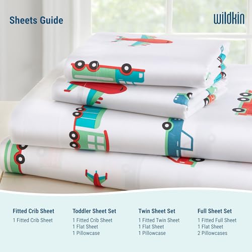 Wildkin Twin Sheet Set – Soft Microfiber, Fitted & Top Sheet, Pillowcase - Trains, Planes, and Trucks - color: Trains, Planes, and Trucks