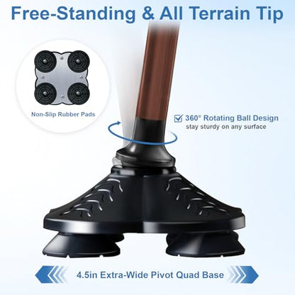 KingPavonini Walking Cane for Men Women Stability, Self Standing - color: Walnut