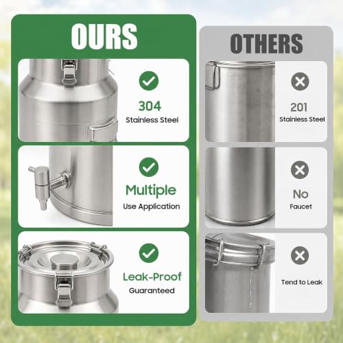 15L/4Gal Milk Can with Spigot, Water Beverage Dispenser Pail | Food Grade Bulk Storage Container, Commercial Liquid Dispenser with 3 Clips for Milk Wine Water Oil