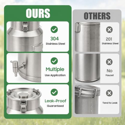 15L/4Gal Milk Can with Spigot, Water Beverage Dispenser Pail | Food Grade Bulk Storage Container, Commercial Liquid Dispenser with 3 Clips for Milk Wine Water Oil