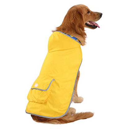 HDE 2-in-1 Reversible Dog Raincoat Hooded Poncho Rain Jacket YLW Duck L - color: Ducks / Yellow, size: Large