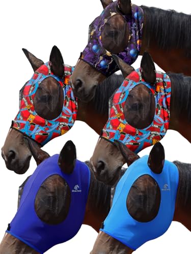 Mask Tech 5 Pieces Horse Fly Masks with Ears, Stretchy Elastic Mesh Fly Masks, 3D Eye Clearance, UV Protection-Large,Combo 15 - color: Combo 15, size: Large