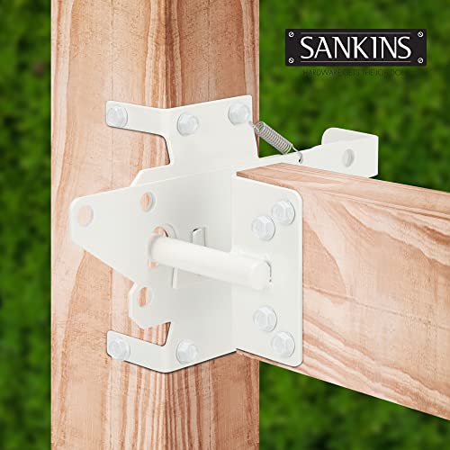 Self-Locking Gate Latch Heavy-Duty for Wood Gate, Steel White, 2pcs - color: White