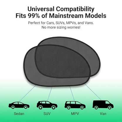 2 PCS Car Side Window Shades, Sun & Heat Blocking Shield for Baby, One-Way Gauze Mesh Privacy Protection Screen with Suction Cups, Universal Foldable Cover for Most Cars (Black)
