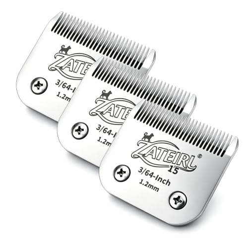 Size 15 Detachable Pet Grooming Clipper Blade with Ceramic Cutter, 1.2mm 3/64 Inch Cut Length, Silver, Compatible with Andis, Oster A5, Wahl KM10, 3 Pack - color: Silver, size: 15# 1.2mm - 3 Pack