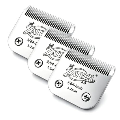 Size 15 Detachable Pet Grooming Clipper Blade with Ceramic Cutter, 1.2mm 3/64 Inch Cut Length, Silver, Compatible with Andis, Oster A5, Wahl KM10, 3 Pack - color: Silver, size: 15# 1.2mm - 3 Pack