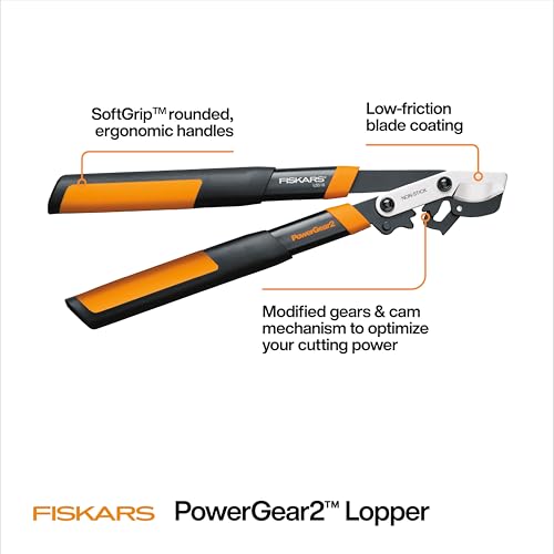 Fiskars 18” PowerGear2 Garden Bypass Loppers, 1.5" Capacity Tree Trimmer | Compact Branch Cutter, Multiplies Power for Easier Pruning, Heavy-Duty & Sharp Steel Blade with Low-Friction Coating - style: 18 in