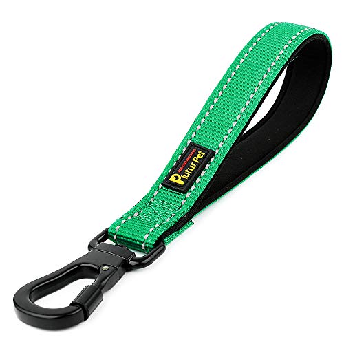 PLUTUS PET 10” Short Dog Leash, Reflective Nylon Padded Handle, Strong Traffic Leash with Carabiner Clip, Perfect for Large or Medium Dogs（10”，Green | Reflective, Heavy Duty Strong Nylon, Traffic Leash with Carabiner Clip for Training Walking (10", Green)