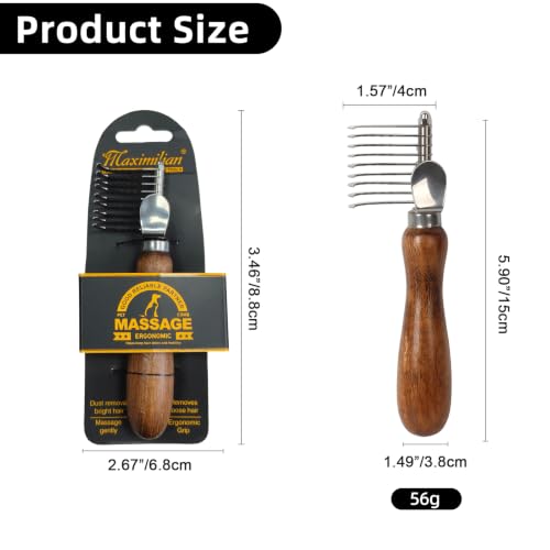 Dog Dematting Comb with Wooden Handle Undercoat Rake for Dogs